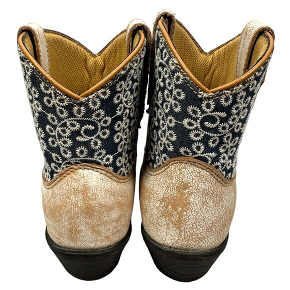 Laredo Kymber Western Ankle Boots Womens 7 M Beige Blue Cowboy Round Toe Leather - Picture 4 of 7